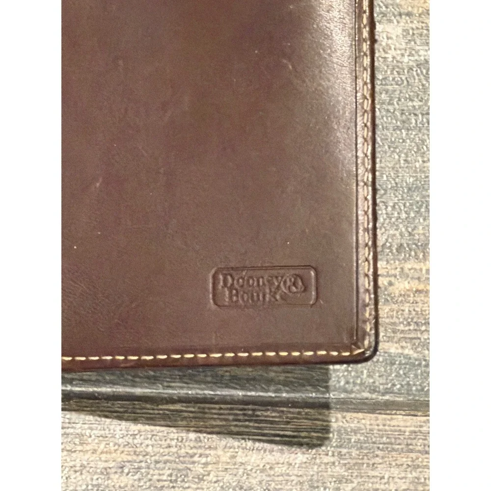 Dooney & Bourke Monogram Jacquard Leather Trim Bifold Long Wallet Brown Vintage
